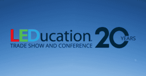 Blue sky background with 20th year anniversary LEDucation logo